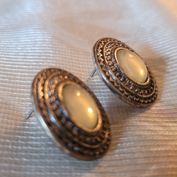 Mandala Inspired Stone Button Earrings - Picture 2 of 5
